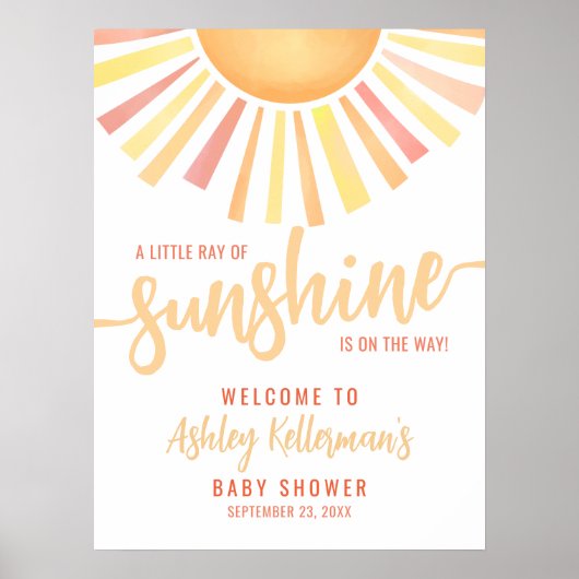Little Ray Of Sunshine Baby Shower Welcome Sign ポスター (正面)