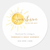 Little Ray of Sunshine Boho Baby Showerありがとう ラウンドシール (正面)