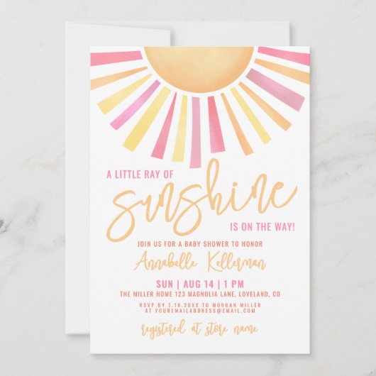 Little Ray Of Sunshine Boho Baby Shower 招待状 (正面)
