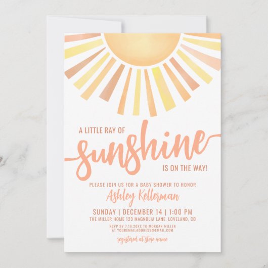 Little Ray Of Sunshine Boho Baby Shower 招待状 (正面)