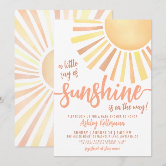 Little Ray Of Sunshine Boho Baby Shower Invitation 招待状 (正面/裏面)