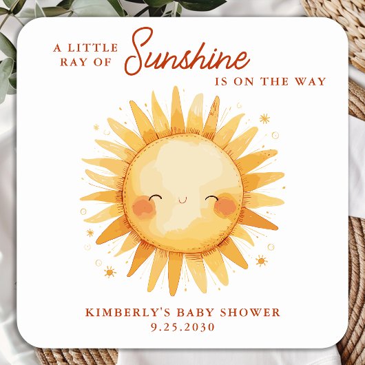 Little Ray of Sunshine Boho Cute Sun Baby Shower スクエアシール