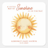 Little Ray of Sunshine Boho Cute Sun Baby Shower スクエアシール (正面)
