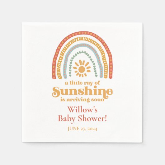 Little Ray of Sunshine Boho Rainbow Baby Shower スタンダードカクテルナプキン (正面)