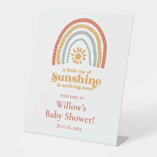 Little Ray of Sunshine Boho Rainbow Baby Shower 台座サイン (正面)