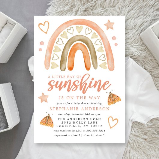 Little Ray Of Sunshine Boho Rainbow Baby Shower 招待状