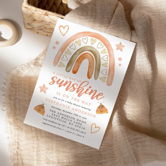Little Ray Of Sunshine Boho Rainbow Baby Shower 招待状