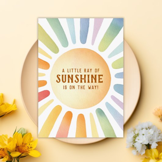 Little Ray Of Sunshine Boho Rainbow Baby Shower 招待状