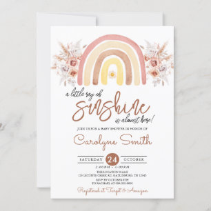 Little Ray of Sunshine Boho Rainbow Baby Shower 招待状