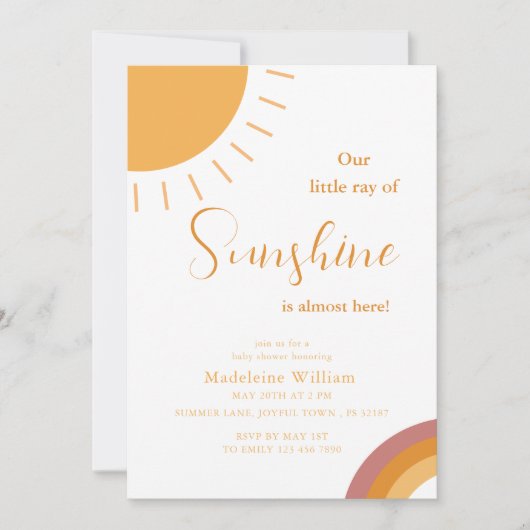Little Ray of Sunshine Boho Rainbow Baby Shower 招待状 (正面)
