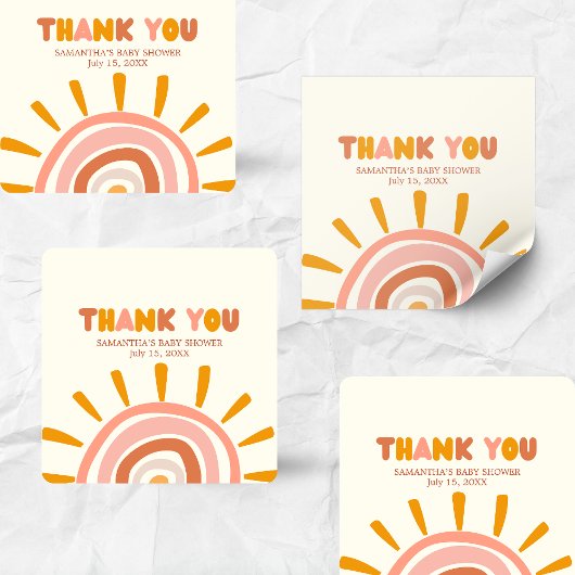 Little Ray of Sunshine Boho Sun Baby Shower スクエアシール