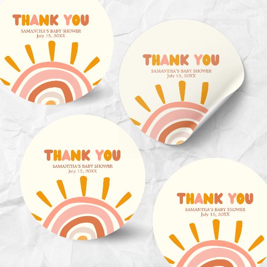 Little Ray of Sunshine Boho Sun Baby Shower ラウンドシール