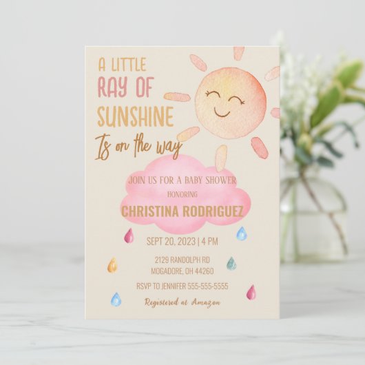 Little Ray Of Sunshine Boho Sun Baby Shower 招待状 (スタンド正面)