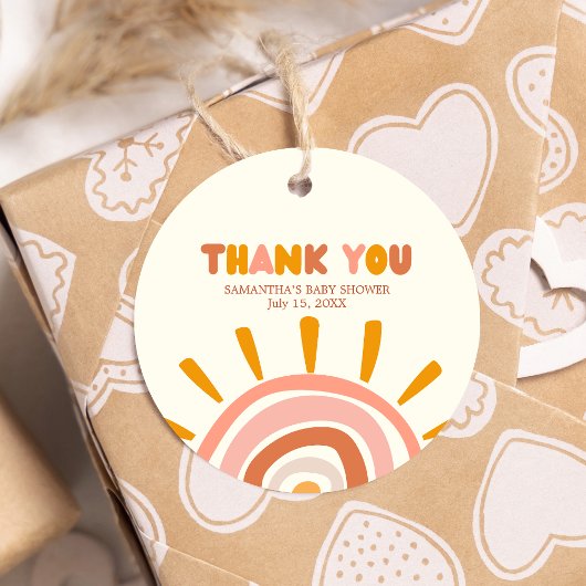 Little Ray of Sunshine Boho Sun Baby Shower Round フェイバータグ