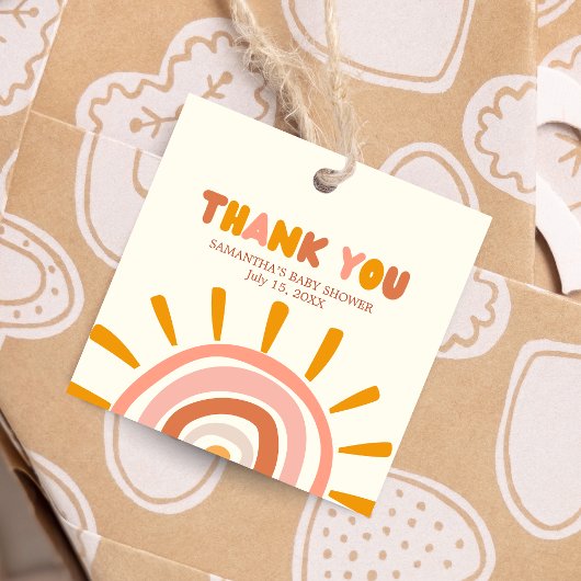 Little Ray of Sunshine Boho Sun Baby Shower Square フェイバータグ