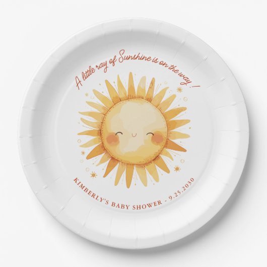 Little Ray of Sunshine Boho Sun Cute Baby Shower ペーパープレート (正面)