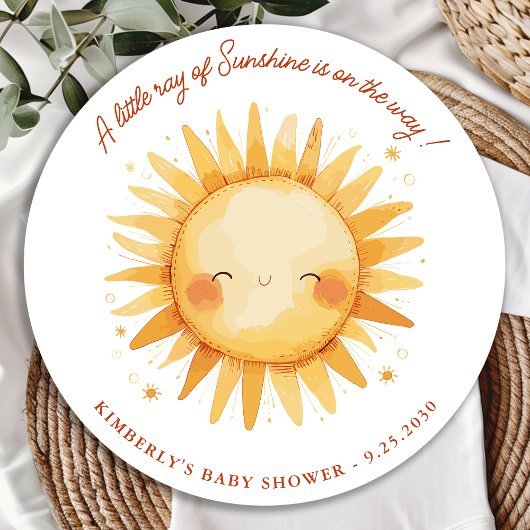 Little Ray of Sunshine Boho Sun Cute Baby Shower ラウンドシール