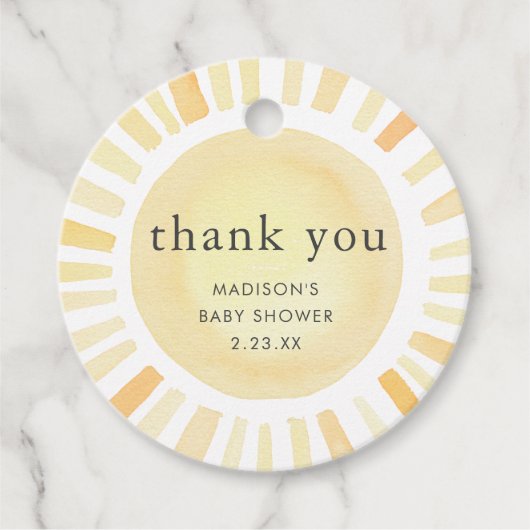 Little Ray Of Sunshine Boho Sun Yellow Baby Shower フェイバータグ (正面)