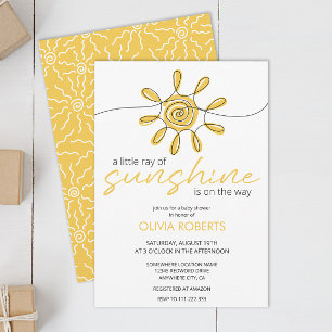 Little Ray Of Sunshine Line Art Sun Baby Shower 招待状
