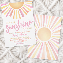 Little Ray Of Sunshine Pink Boho Baby Shower 招待状