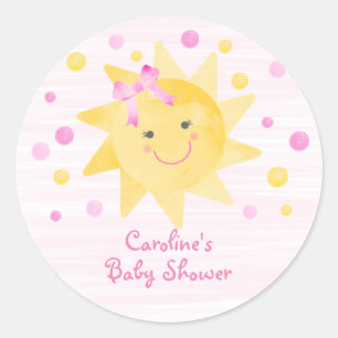 Little Ray of Sunshine Pink Yellow Baby Shower ラウンドシール