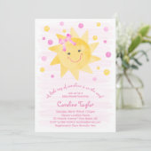 Little Ray of Sunshine Pink Yellow Baby Shower 招待状 (スタンド正面)