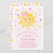 Little Ray of Sunshine Pink Yellow Baby Shower 招待状 (正面/裏面)