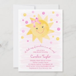 Little Ray of Sunshine Pink Yellow Baby Shower 招待状