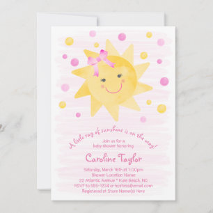 Little Ray of Sunshine Pink Yellow Baby Shower 招待状