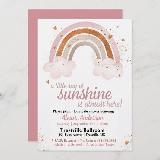 Little Ray of Sunshine Rainbow Baby Shower 招待状 (正面/裏面)