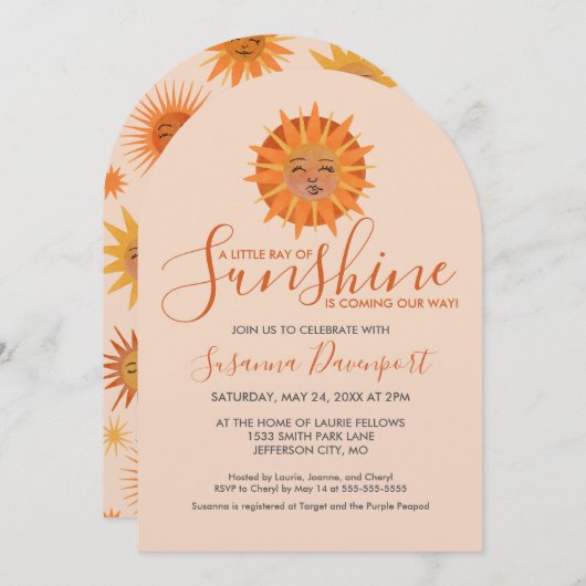 Little Ray of Sunshine Water Colorベビーシャワー 招待状 (正面/裏面)
