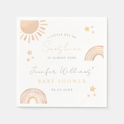 Little ray Sunshine rainbow boho baby shower スタンダードカクテルナプキン (正面)
