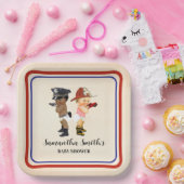 Little Recruit on the Way Baby Shower Cream Red ペーパープレート (パーティー)