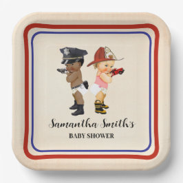 Little Recruit on the Way Baby Shower Cream Red ペーパープレート