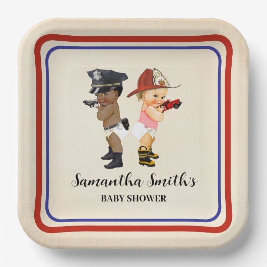 Little Recruit on the Way Baby Shower Cream Red ペーパープレート (正面)