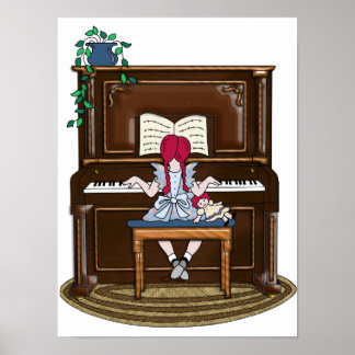 Little Red Haired Girl Practicing Piano ポスター