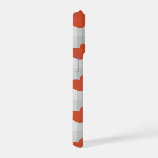 Little red hearts cozy gingham pattern Preppy iPhoneケース (右側面)