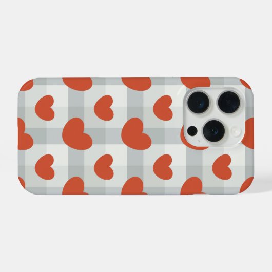 Little red hearts cozy gingham pattern Preppy iPhoneケース (裏面横)