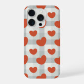 Little red hearts cozy gingham pattern Preppy iPhoneケース (裏面)