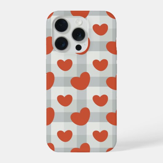 Little red hearts cozy gingham pattern Preppy iPhoneケース (裏面)