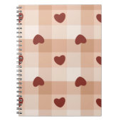  Little red hearts on beige gingham pattern ノートブック (正面)