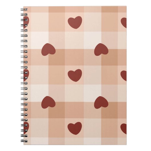  Little red hearts on beige gingham pattern ノートブック (正面)