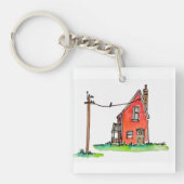 Little Red House with Power Line キーホルダー (正面)