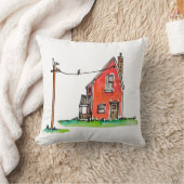 Little Red House with Power Line クッション (ブランケット)