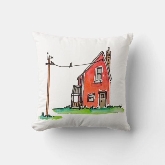 Little Red House with Power Line クッション (正面)