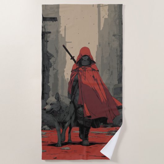 Little Red Riding Hood and the Wolf – Dark Fantasy ビーチタオル (正面)