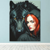 Little Red Riding Hood Redhead and the Black Wolf キャンバスプリント (インサイチュ (ウッドフロア))