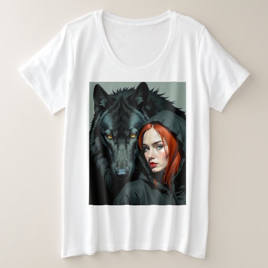 Little Red Riding Hood Redhead and the Black Wolf プラスサイズTシャツ (デザイン正面)