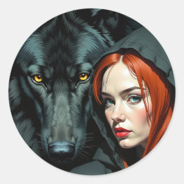 Little Red Riding Hood Redhead and the Black Wolf ラウンドシール
