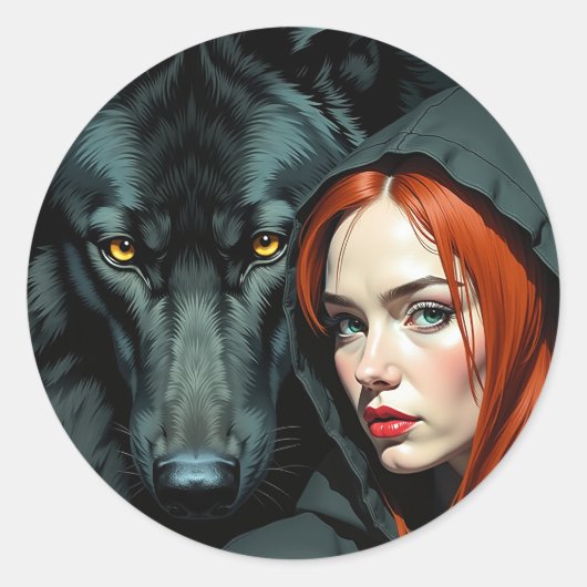 Little Red Riding Hood Redhead and the Black Wolf ラウンドシール (正面)
